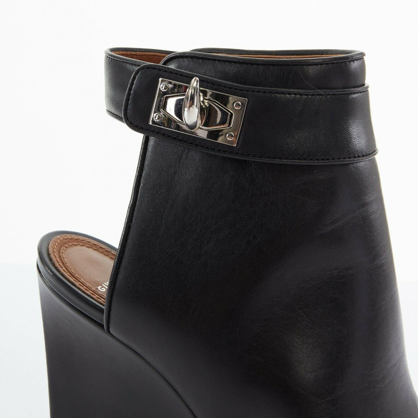 GIVENCHY TISCI black leather sharktooth turn lock mule ankle bootie wedge EU37.5 4
