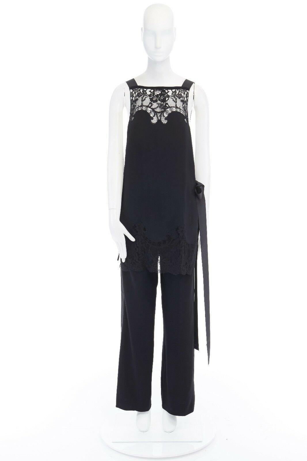 Black GIVENCHY TISCI black open back floral lace trimmed apron front jumpsuit FR36 S