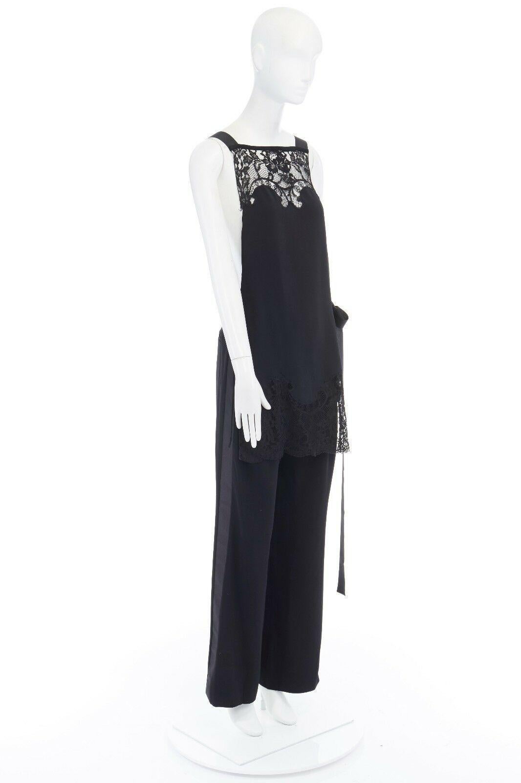 GIVENCHY TISCI black open back floral lace trimmed apron front jumpsuit FR36 S In Excellent Condition In Hong Kong, NT