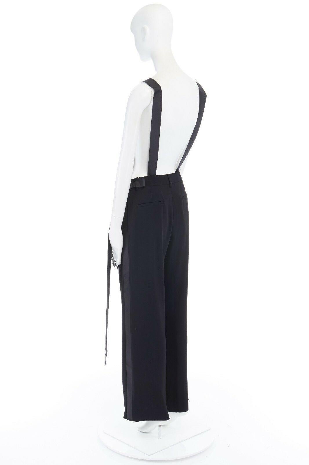 GIVENCHY TISCI black open back floral lace trimmed apron front jumpsuit FR36 S 2