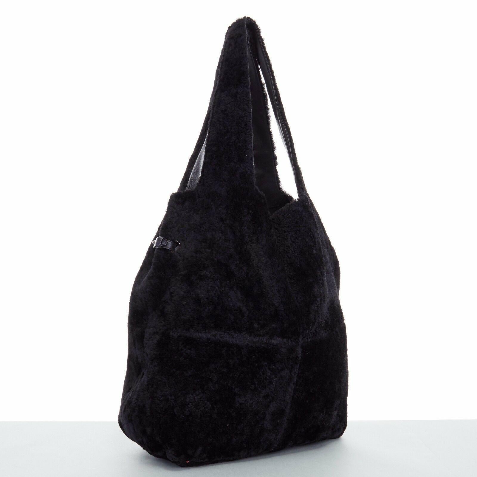 GIVENCHY TISCI black reversible leather shearling fur oversize hobo shoulder bag In Excellent Condition In Hong Kong, NT