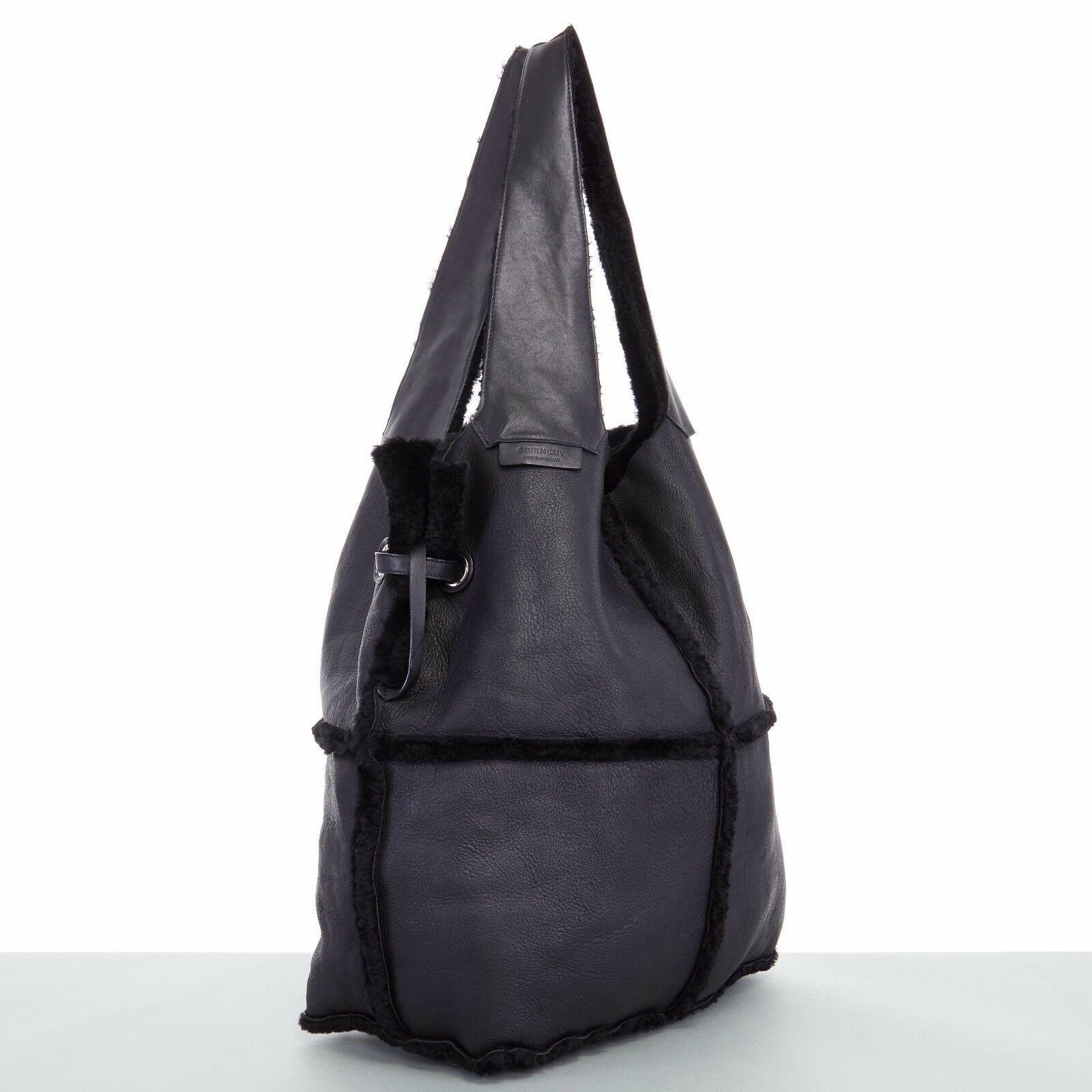 Women's GIVENCHY TISCI black reversible leather shearling fur oversize hobo shoulder bag