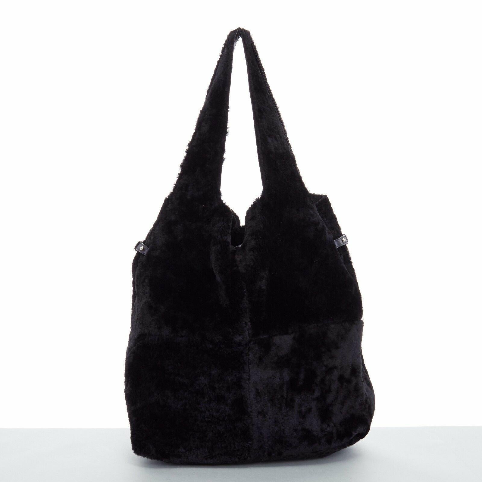 GIVENCHY TISCI black reversible leather shearling fur oversize hobo shoulder bag 2