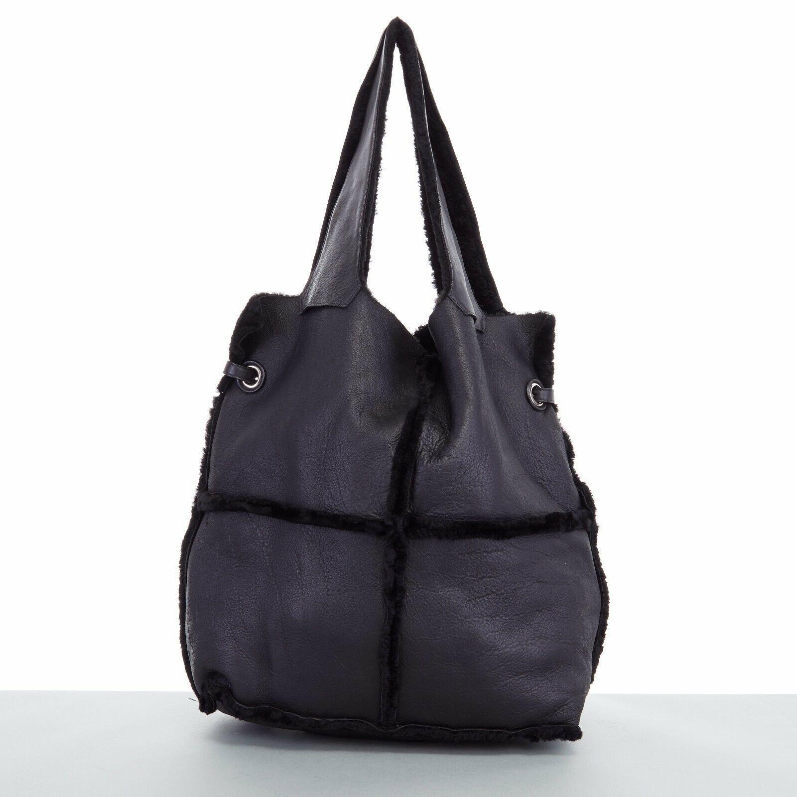 GIVENCHY TISCI black reversible leather shearling fur oversize hobo shoulder bag 3