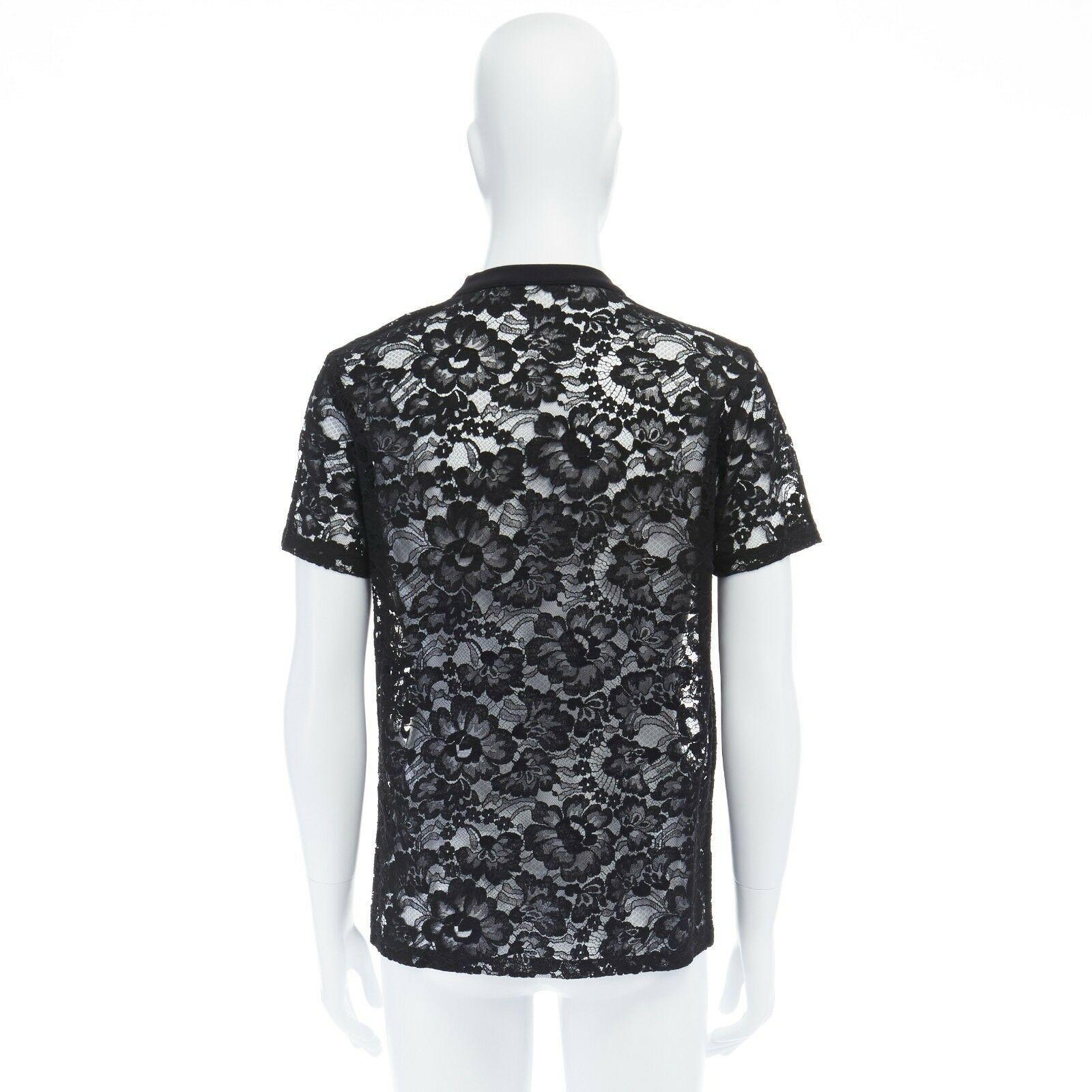 Black GIVENCHY TISCI black sheer lace Pervert 17 patched football jersey top IT38 M