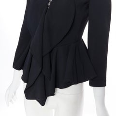 GIVENCHY TISCI black viscose petal ruffle front peplum zip blazer jacket FR34