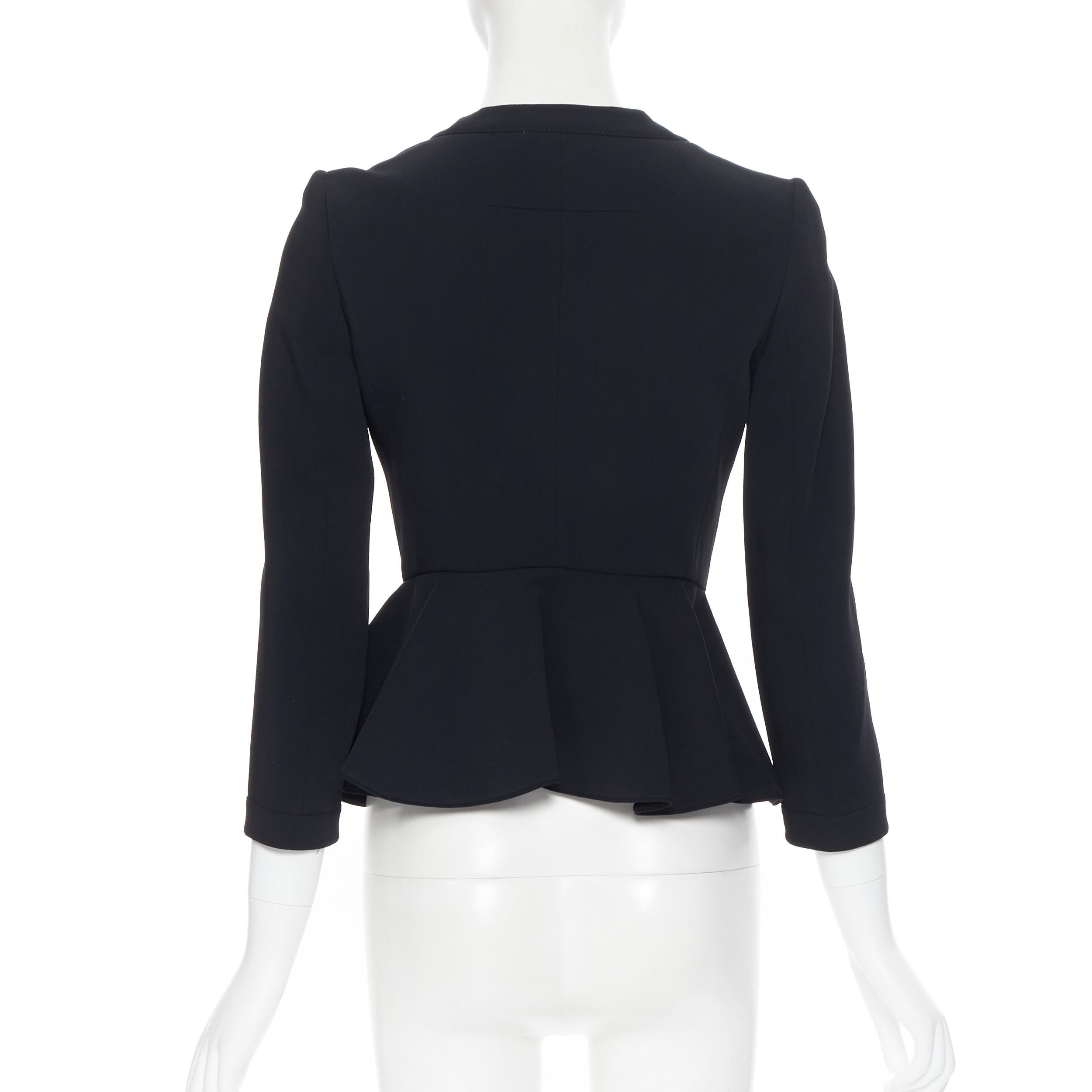 GIVENCHY TISCI black viscose petal ruffle front peplum zip blazer jacket FR34 In Excellent Condition In Hong Kong, NT