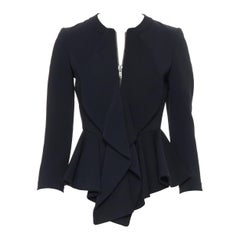 GIVENCHY TISCI black viscose petal ruffle front peplum zip blazer jacket FR34