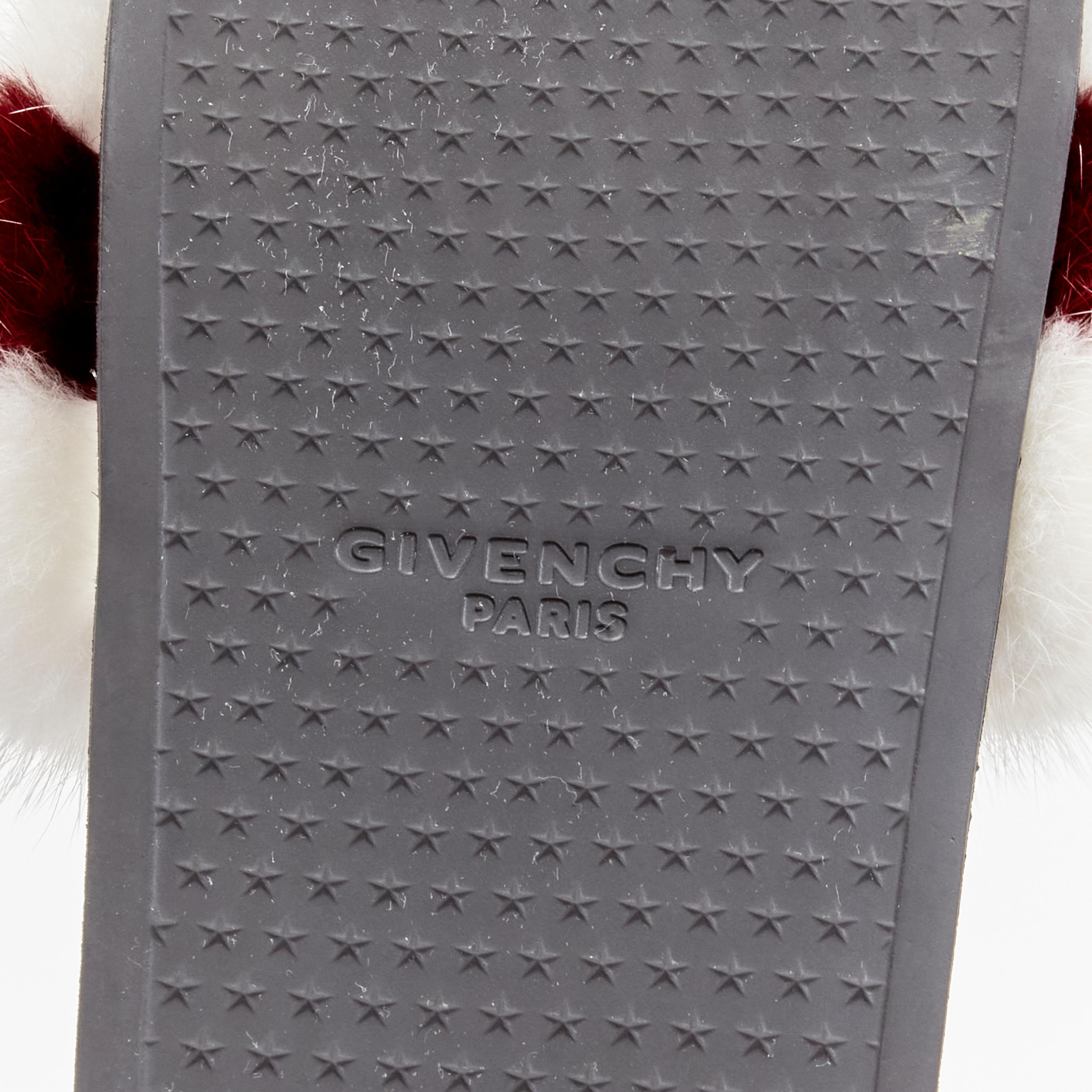 GIVENCHY Tisci schwarze Pool slides mit rot-weißen Streifen und geprägtem Logo aus Fuchspelz EU38 im Angebot 5
