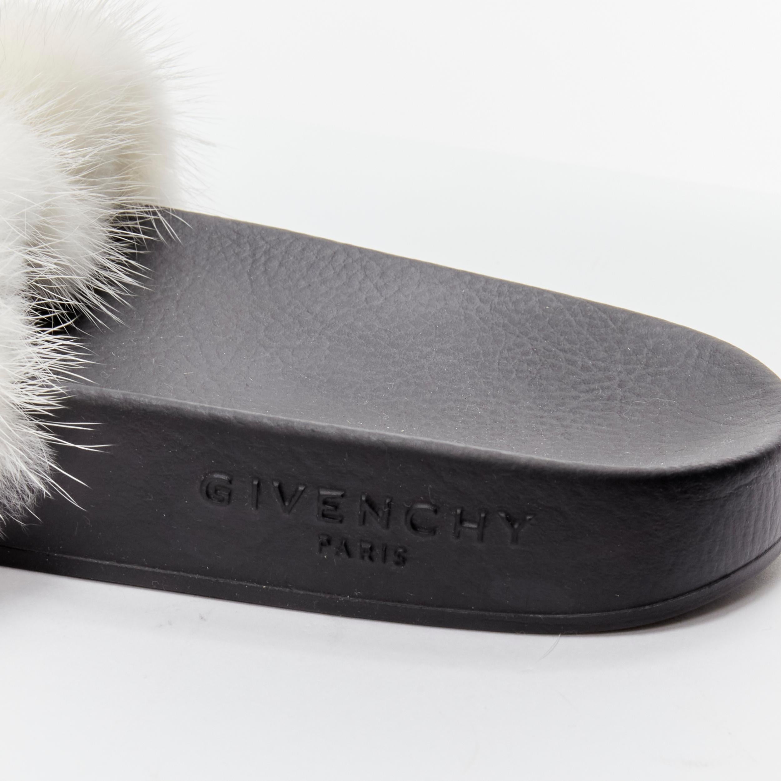 GIVENCHY Tisci fox fur red white stripes debossed logo black pool slides EU38 For Sale 4