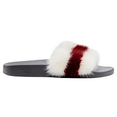 GIVENCHY Tisci fox fur red white stripes debossed logo black pool slides EU38