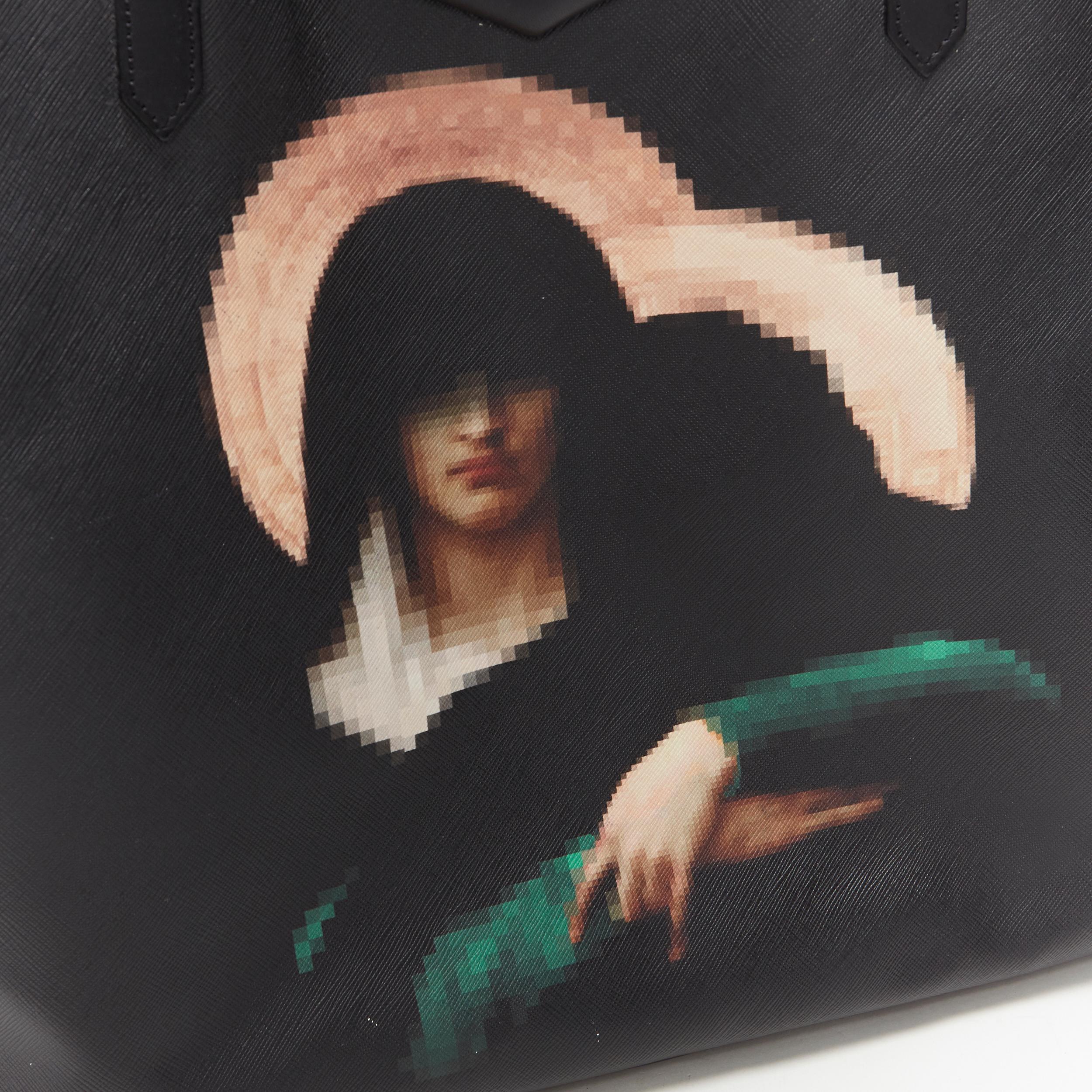 Black GIVENCHY TISCI Madonna pixelated print black saffiano leather large tote bag