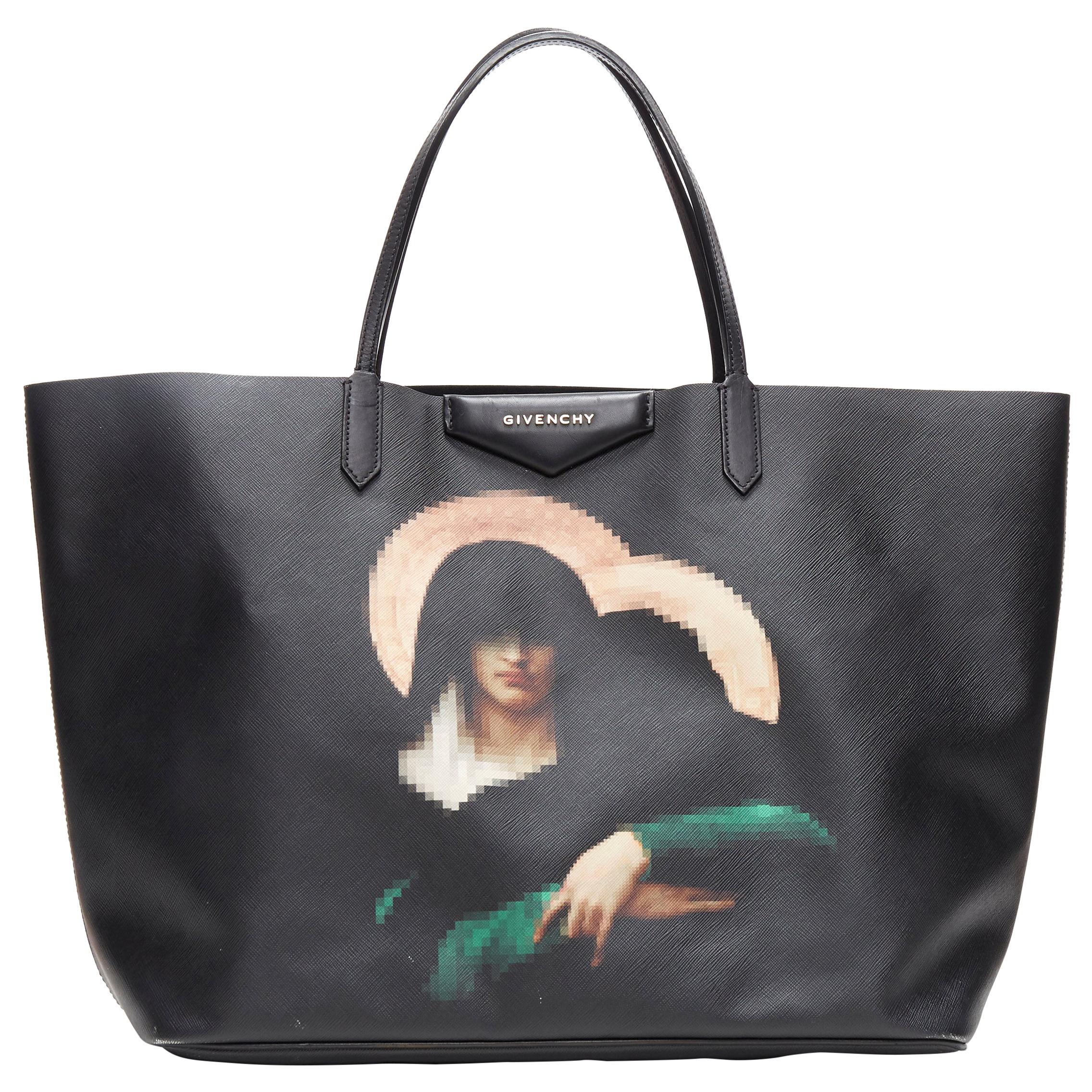 GIVENCHY TISCI Madonna pixelated print black saffiano leather large tote bag