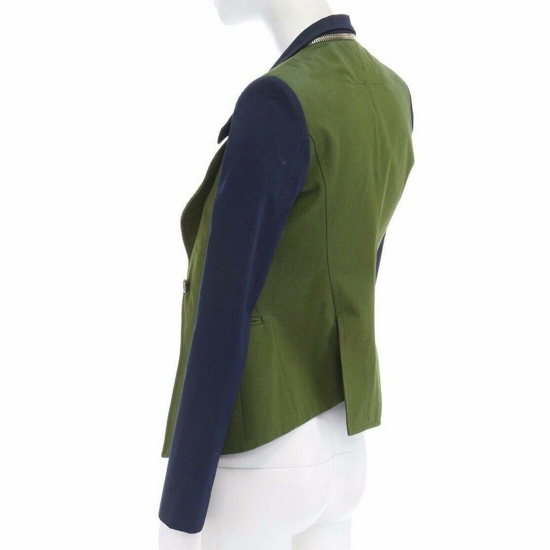 Black GIVENCHY TISCI military green navy blue sleeve zip collar cutaway jacket FR34 XS