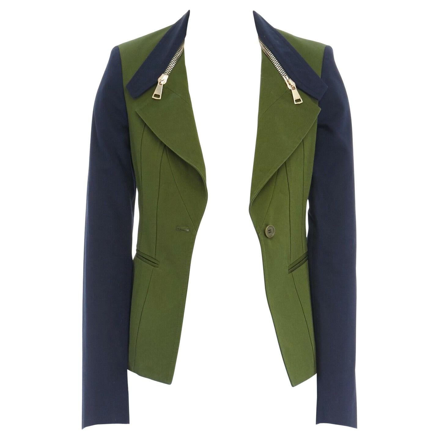 GIVENCHY TISCI military green navy blue sleeve zip collar cutaway jacket FR34 XS