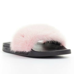 GIVENCHY TISCI pink mink fur black plastic pool slides shoes EU36