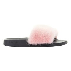 GIVENCHY TISCI pink mink fur black plastic pool slides shoes EU36