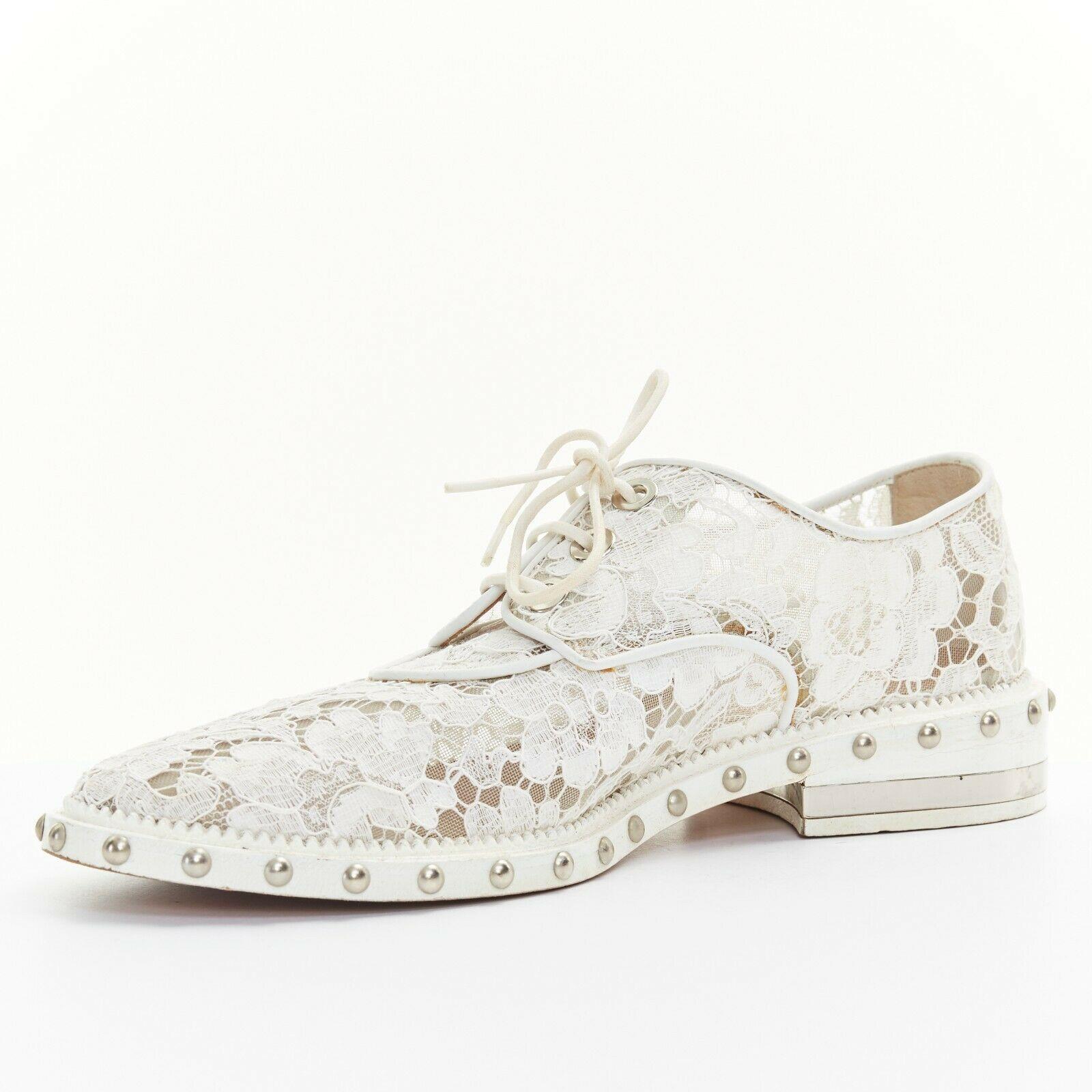 GIVENCHY TISCI white floral lace mesh silver stud outsole lace up brogue EU39 In Good Condition In Hong Kong, NT
