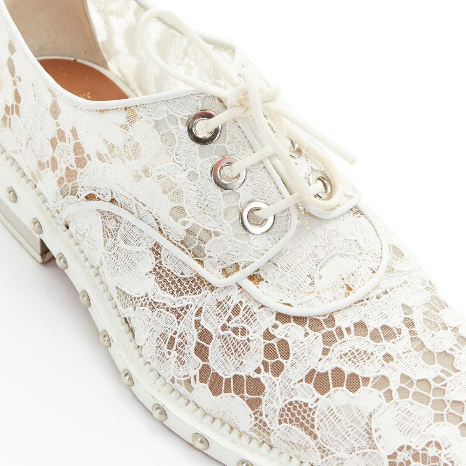 GIVENCHY TISCI white floral lace mesh silver stud outsole lace up brogue EU39 3