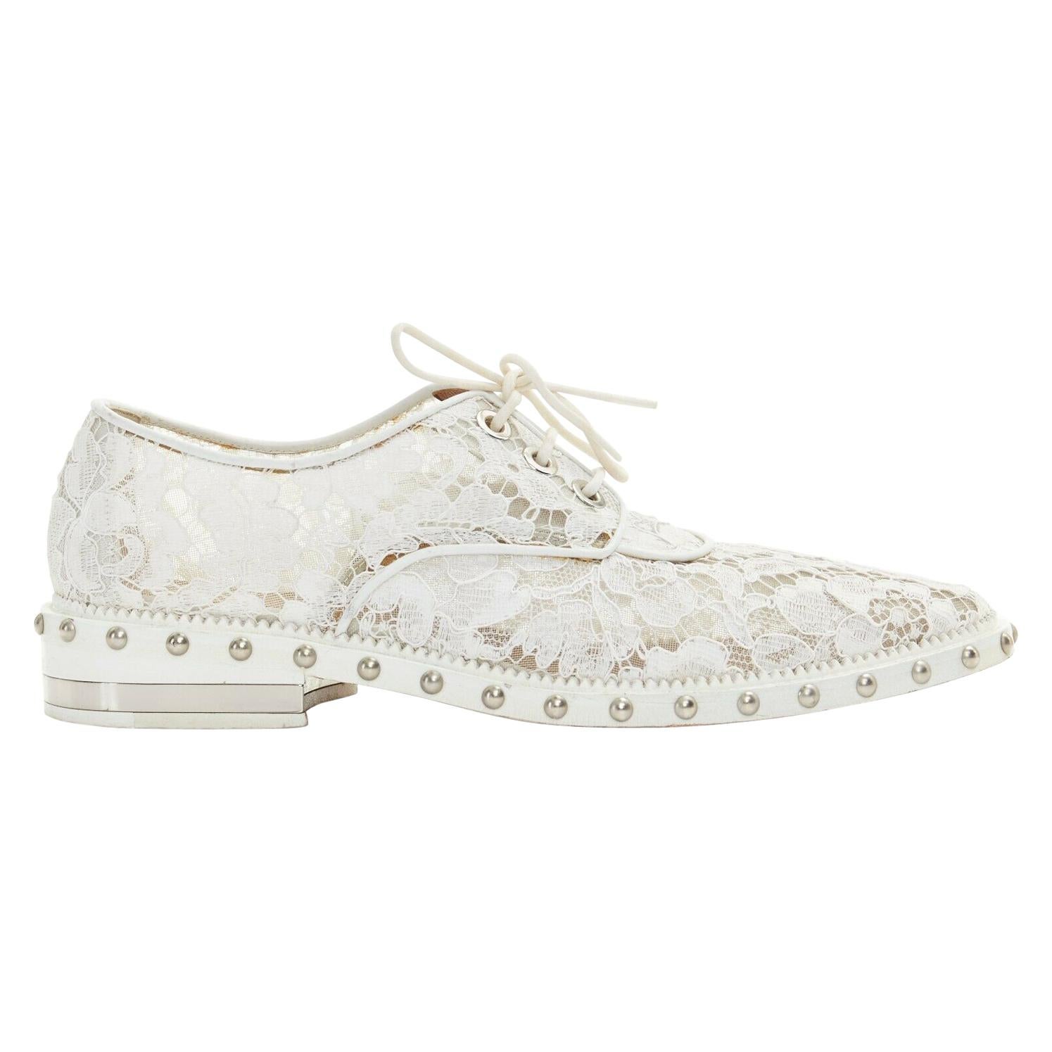 GIVENCHY TISCI white floral lace mesh silver stud outsole lace up brogue EU39