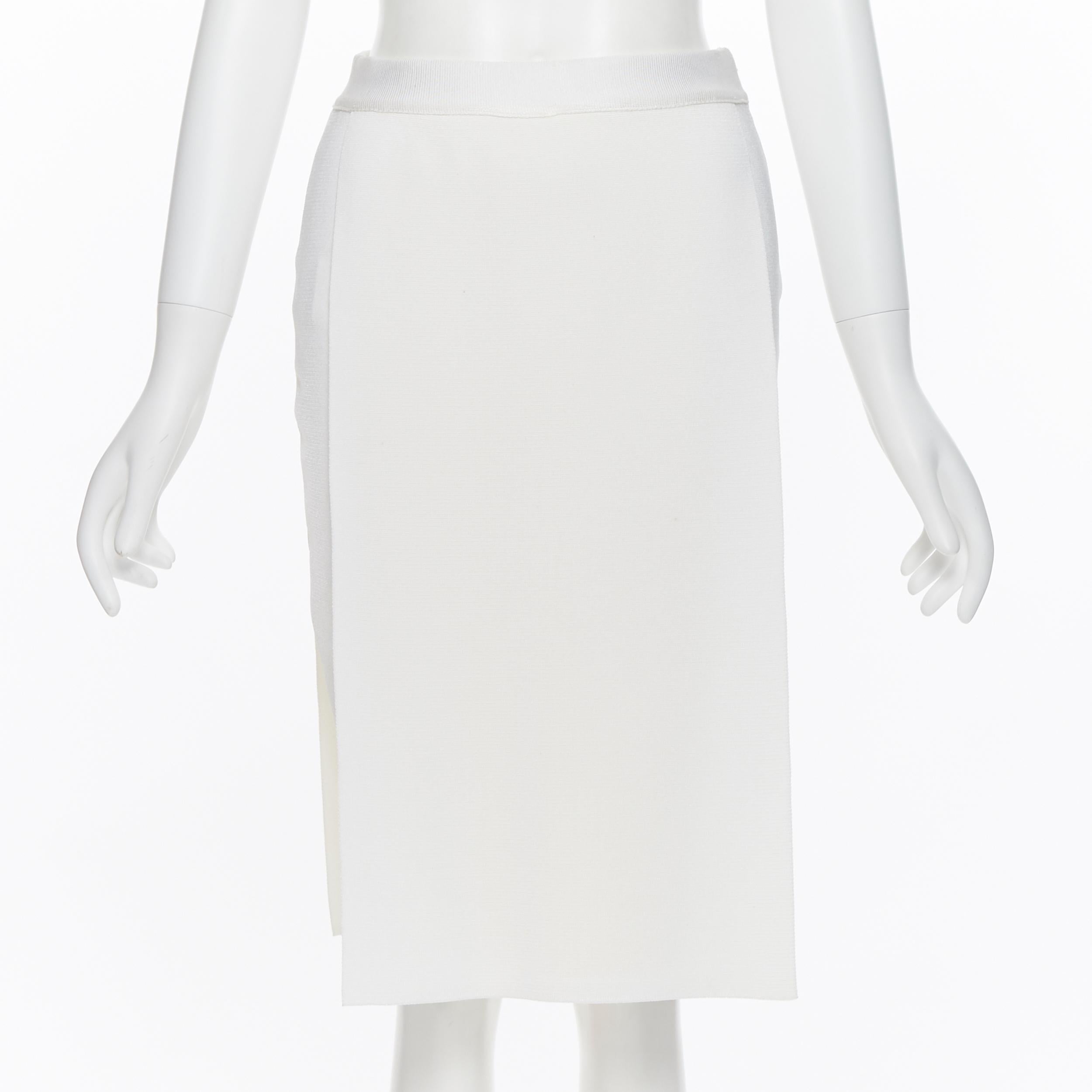 GIVENCHY TISCI white viscose knit panel front fitted pencil skirt M 26