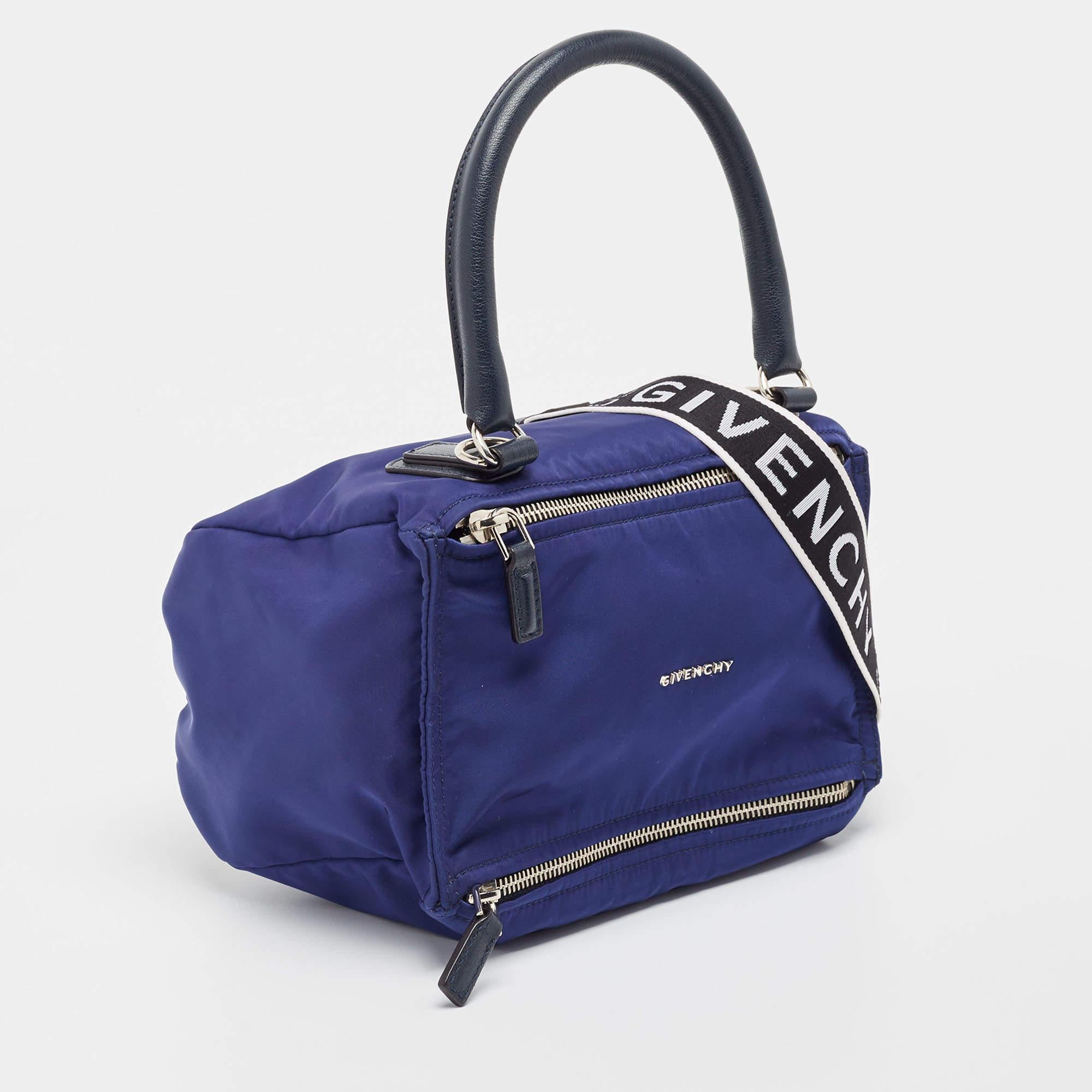 Givenchy Two Tone Blue Nylon and Leather Medium Pandora Box Crossbody Bag 10