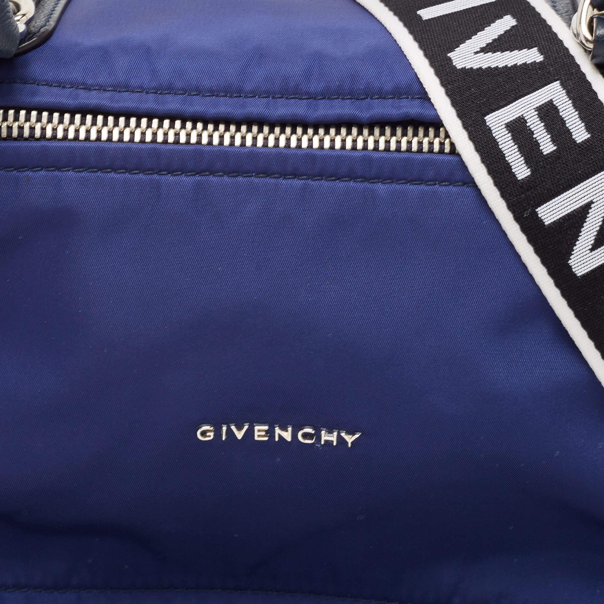 Givenchy Two Tone Blue Nylon and Leather Medium Pandora Box Crossbody Bag 11