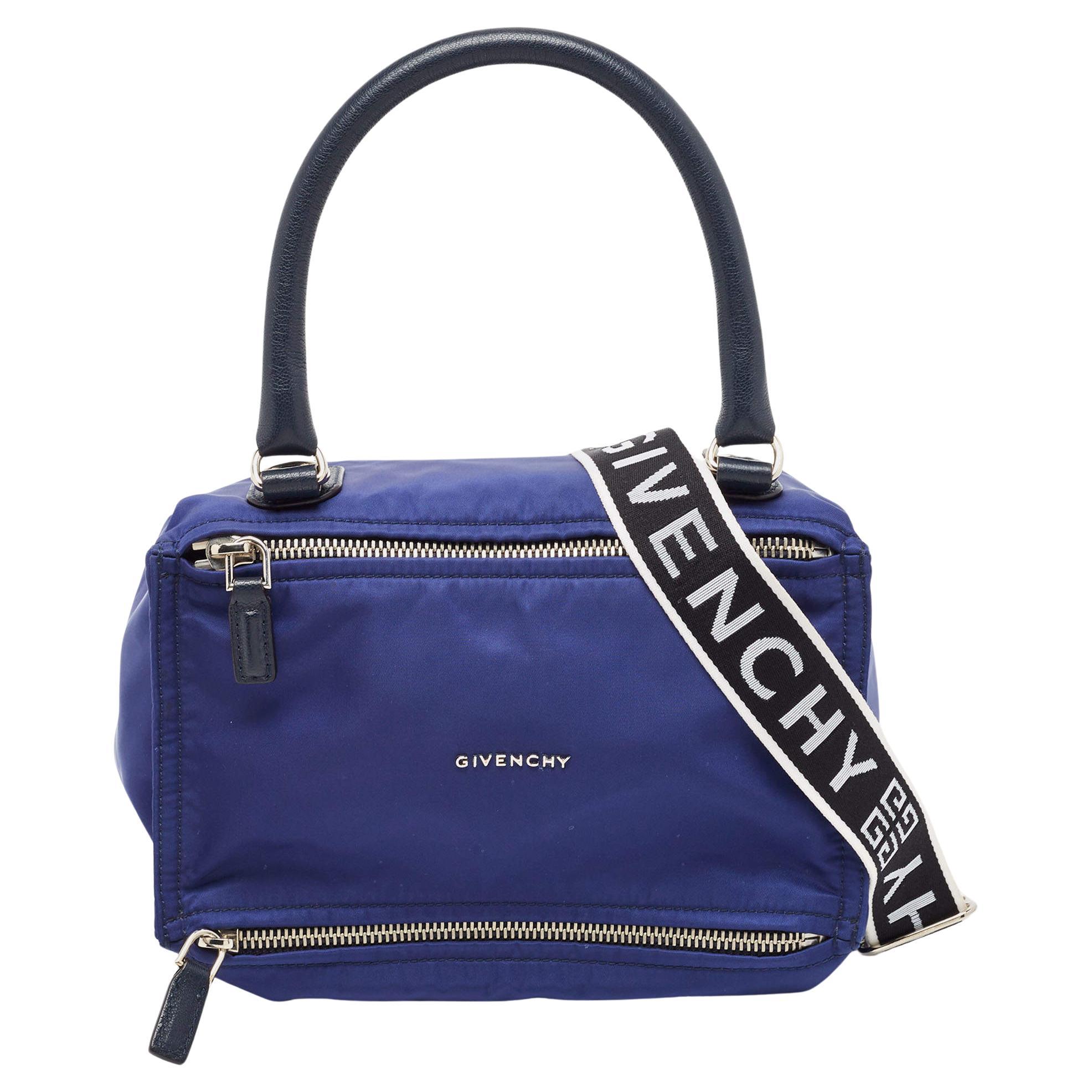 Givenchy Two Tone Blue Nylon and Leather Medium Pandora Box Crossbody Bag