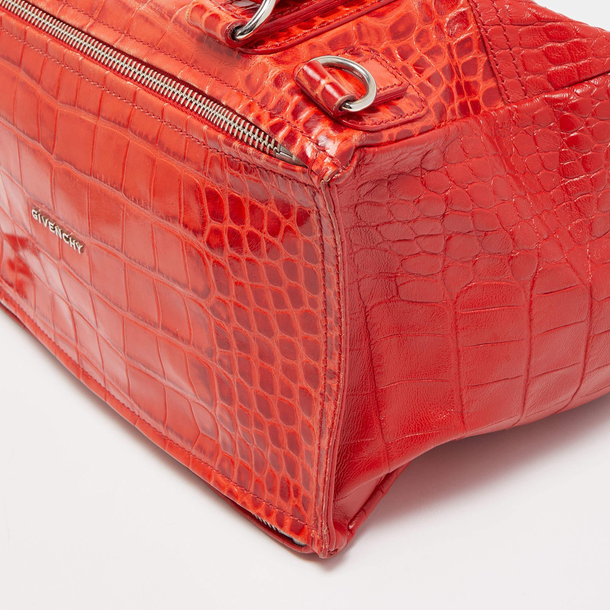 Givenchy Two Tone Red Croc Embossed Leather Medium Pandora Shoulder Bag 6