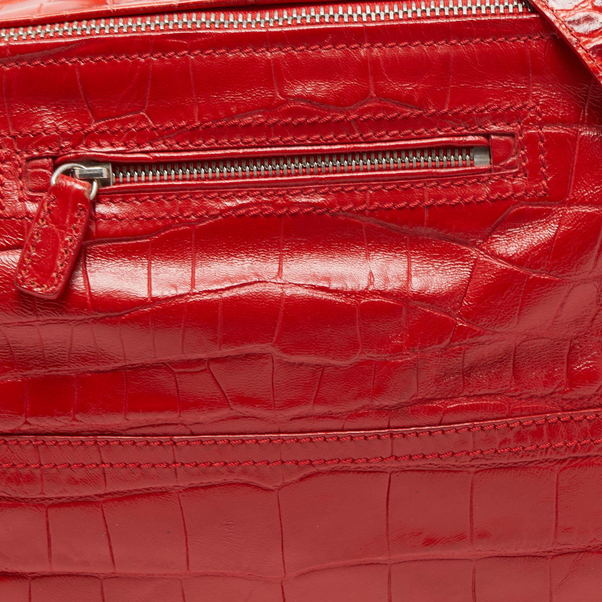 Givenchy Two Tone Red Croc Embossed Leather Medium Pandora Shoulder Bag 8