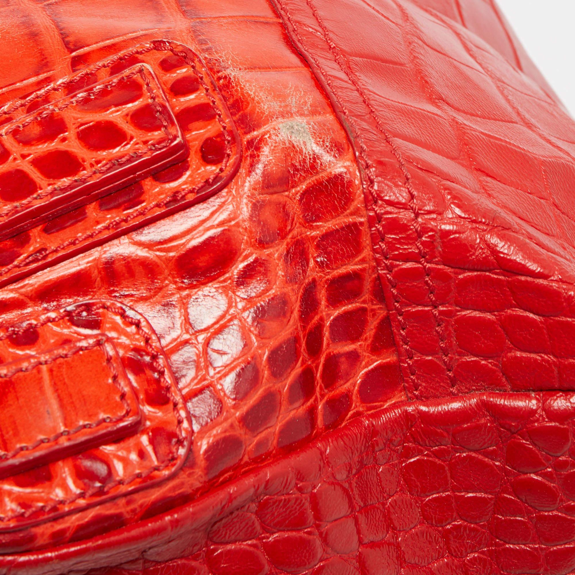 Givenchy Two Tone Red Croc Embossed Leather Medium Pandora Shoulder Bag 9