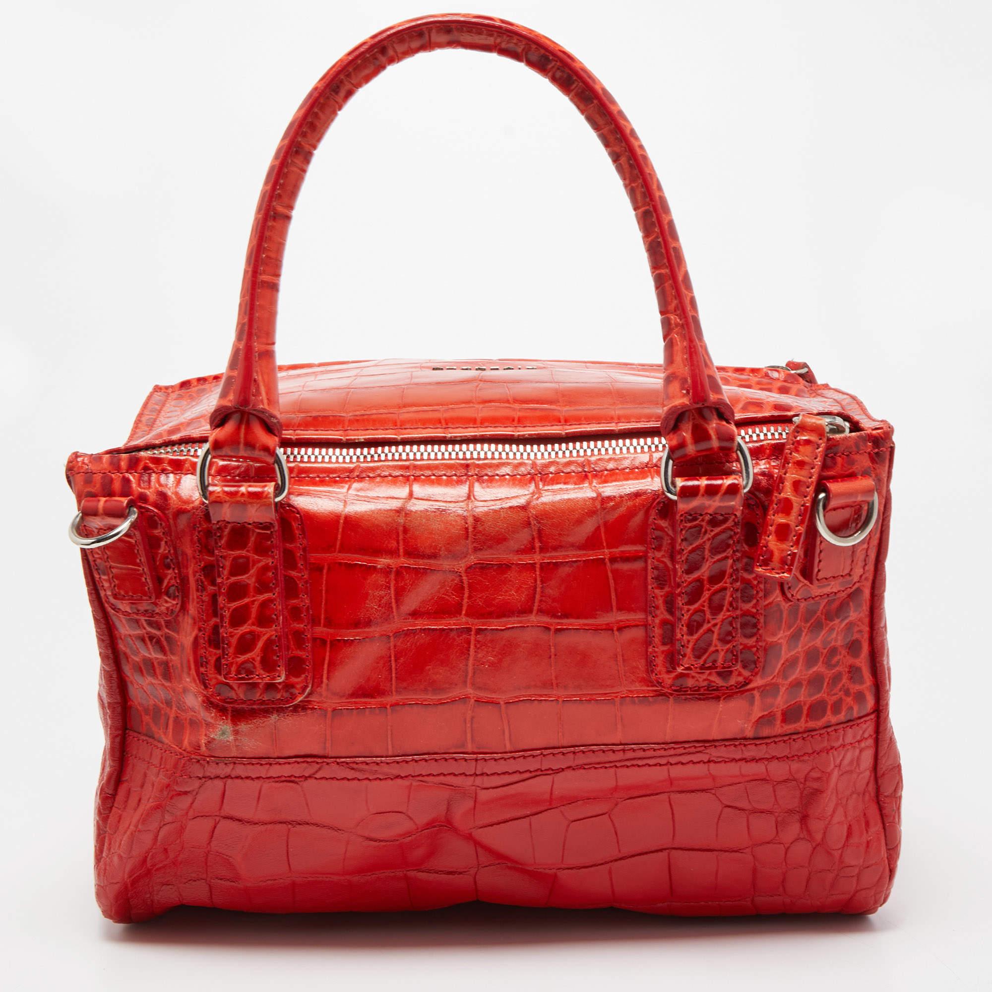 Givenchy Two Tone Red Croc Embossed Leather Medium Pandora Shoulder Bag In Good Condition In Dubai, Al Qouz 2