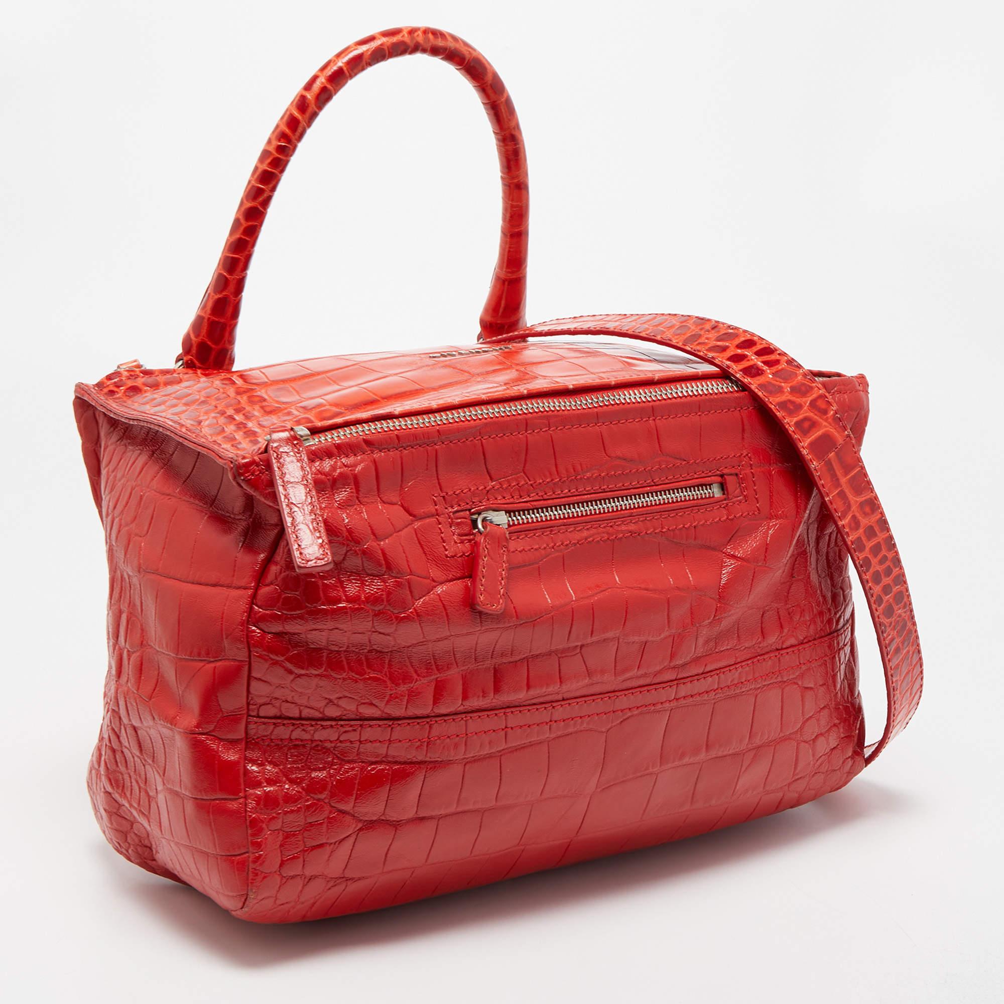 Givenchy Two Tone Red Croc Embossed Leather Medium Pandora Shoulder Bag 1