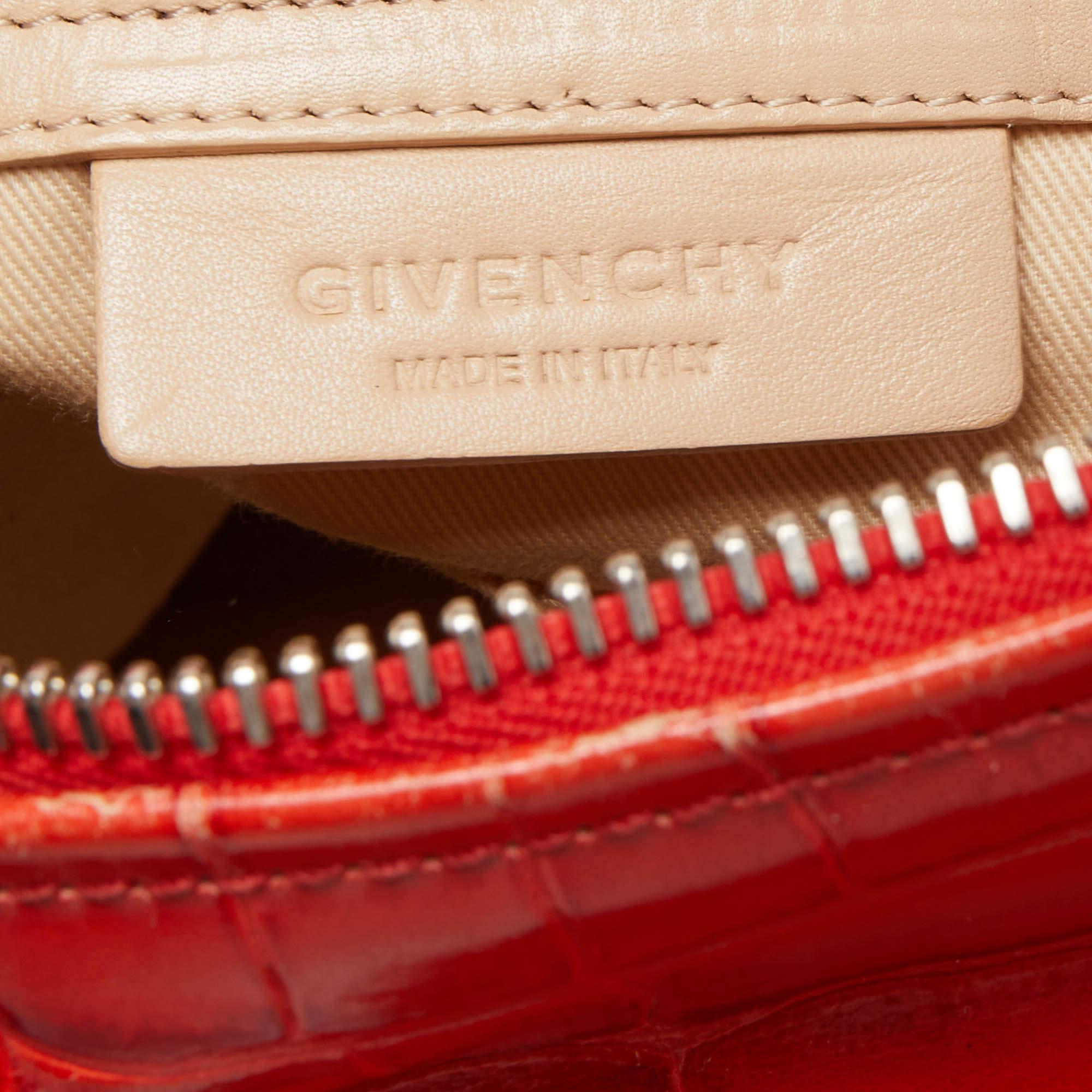 Givenchy Two Tone Red Croc Embossed Leather Medium Pandora Shoulder Bag 3