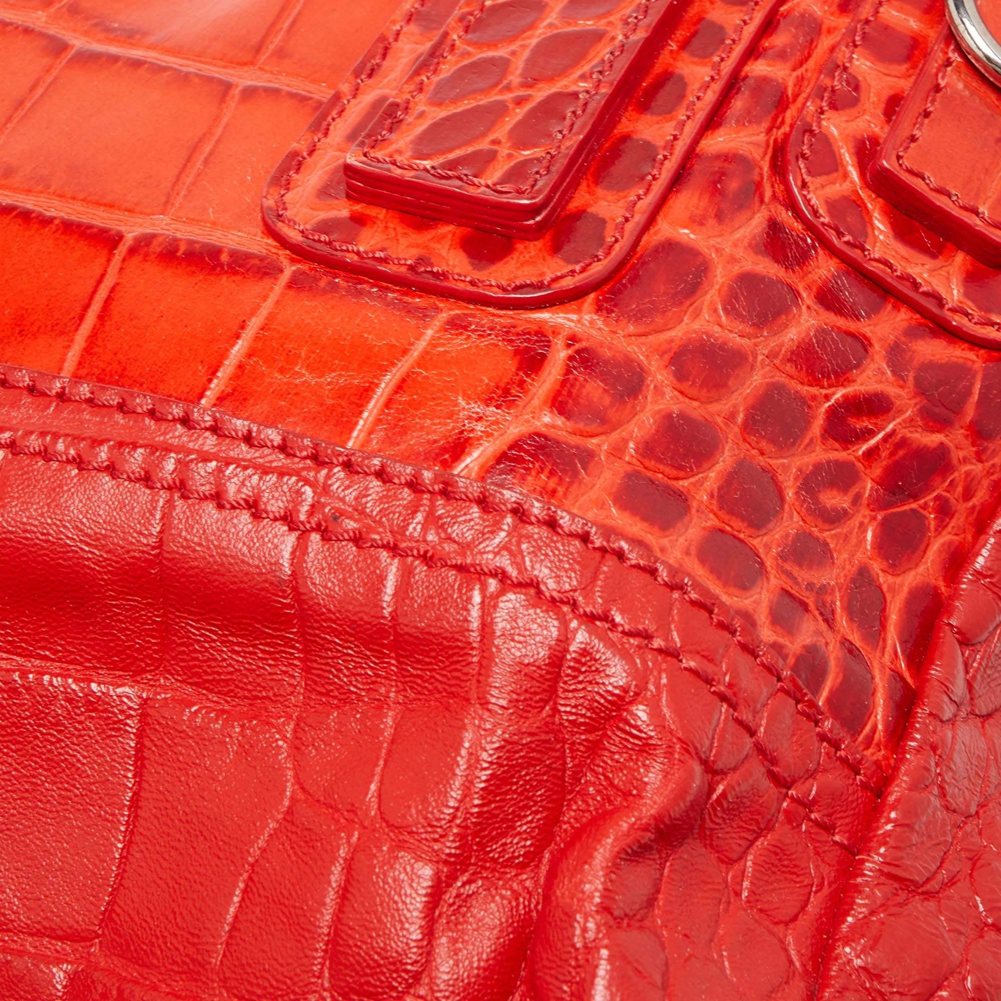 Givenchy Two Tone Red Croc Embossed Leather Medium Pandora Shoulder Bag 4