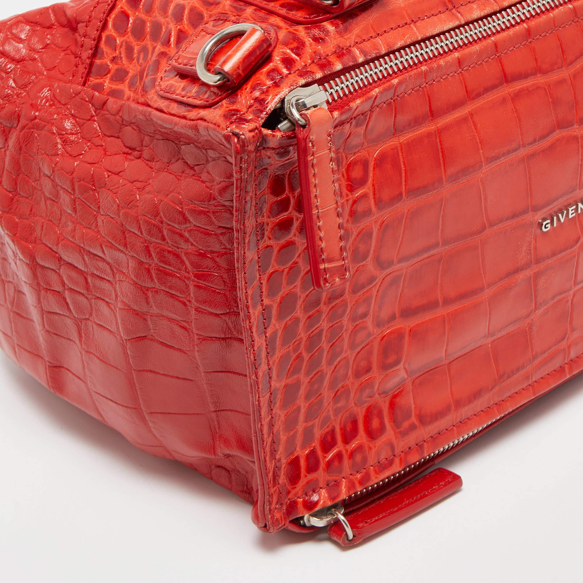 Givenchy Two Tone Red Croc Embossed Leather Medium Pandora Shoulder Bag 5