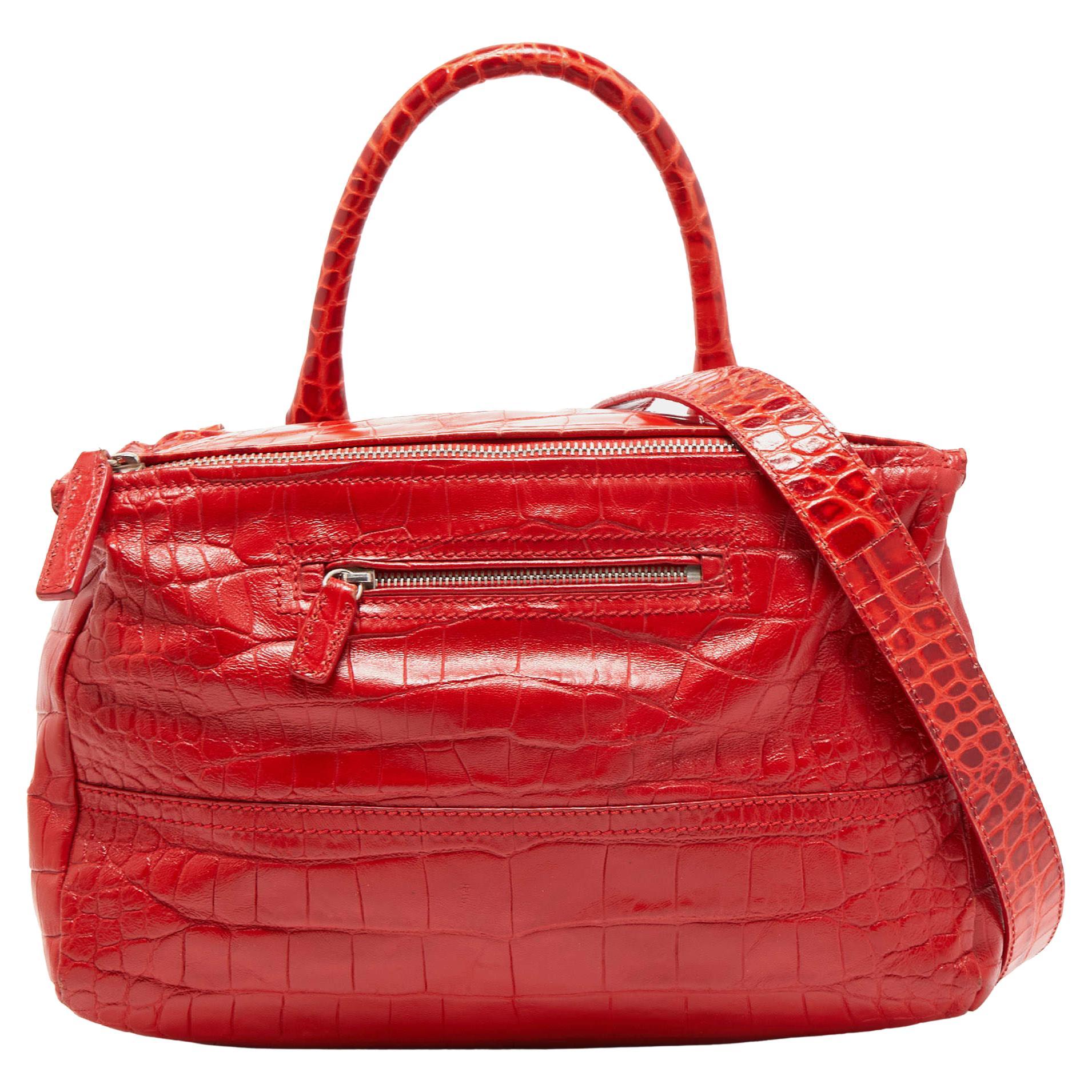 Givenchy Two Tone Red Croc Embossed Leather Medium Pandora Shoulder Bag