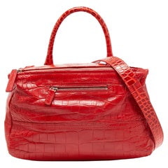 Givenchy Two Tone Red Croc Embossed Leather Medium Pandora Shoulder Bag
