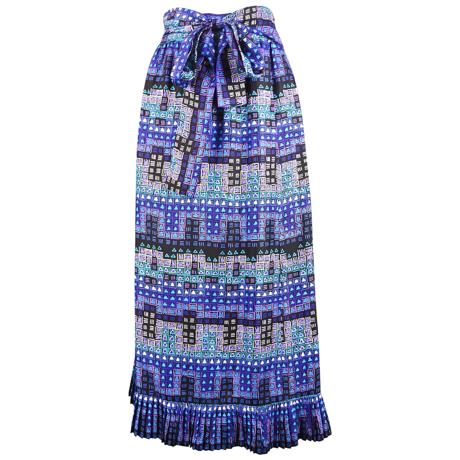 Givenchy Vintage 1970s Blue Silk Midi Skirt For Sale