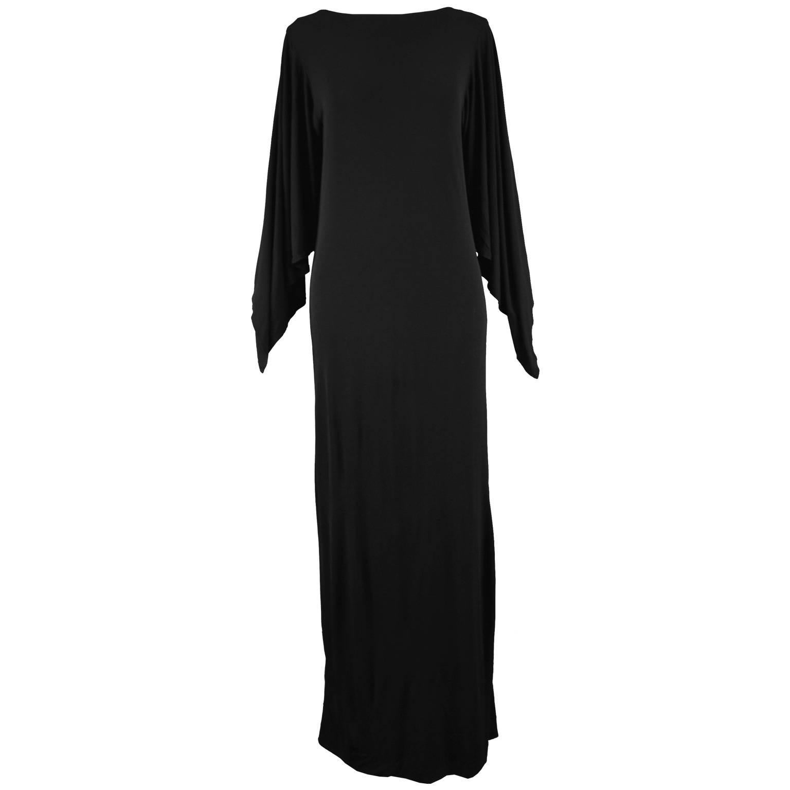 Givenchy Vintage Nouvelle Boutique Black Jersey Maxi Column Dress, 1970s For Sale