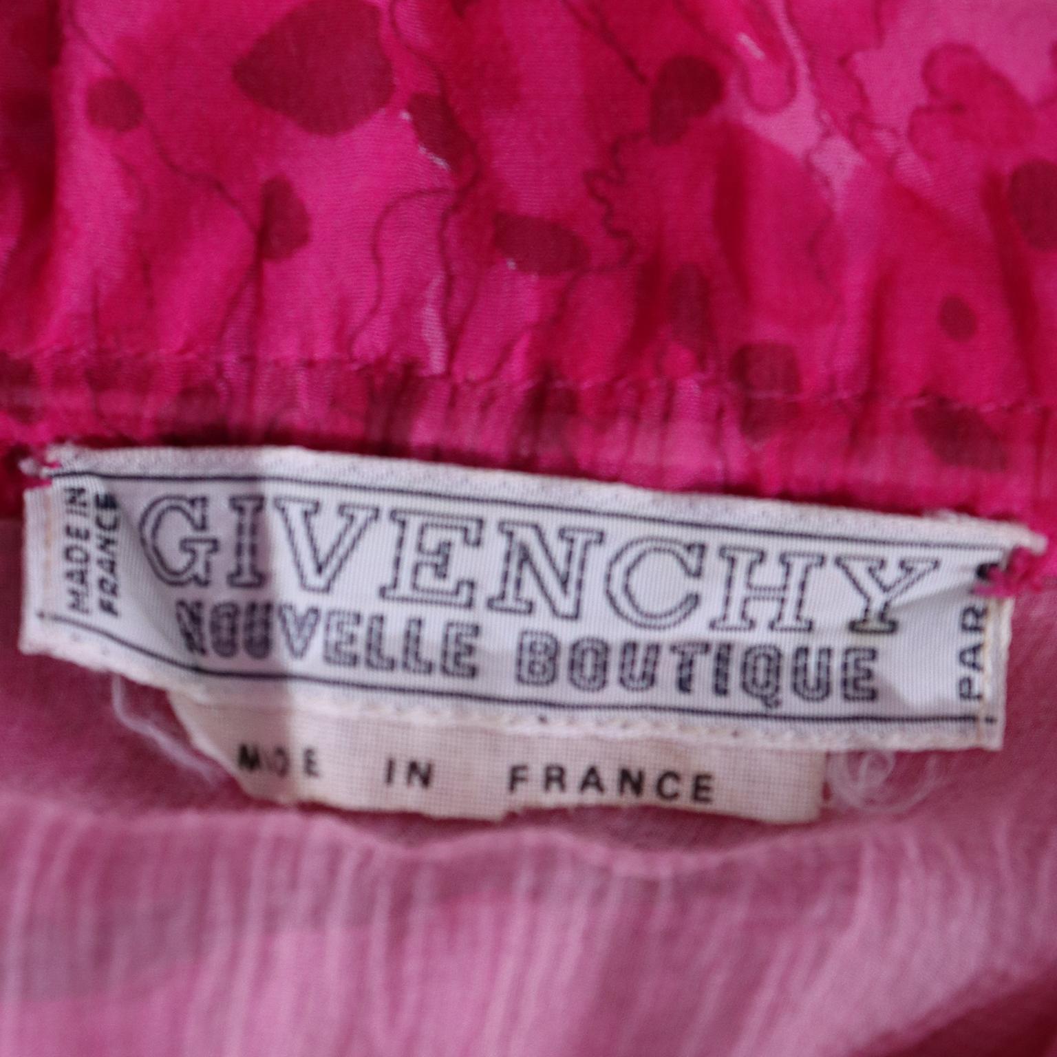Givenchy Vintage 1970s Sheer Pink Watercolor Print Silk Dress w Sash & Open back 7