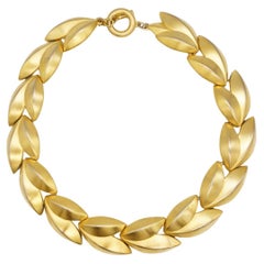 Givenchy Vintage 1970s Watch Link Leaf Interlocked Satin Collar Chunky Necklace