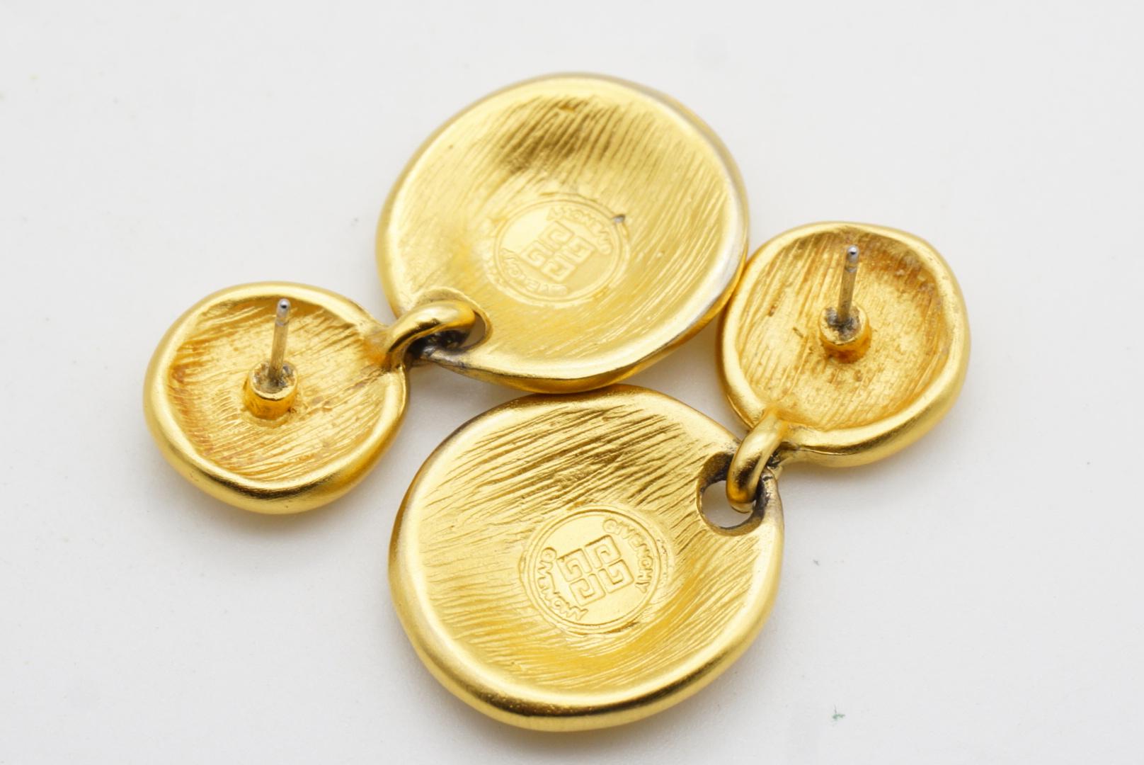 Givenchy Vintage 1980 4G Logo Monogram Double Button Drop Gold Pierced Earrings For Sale 5
