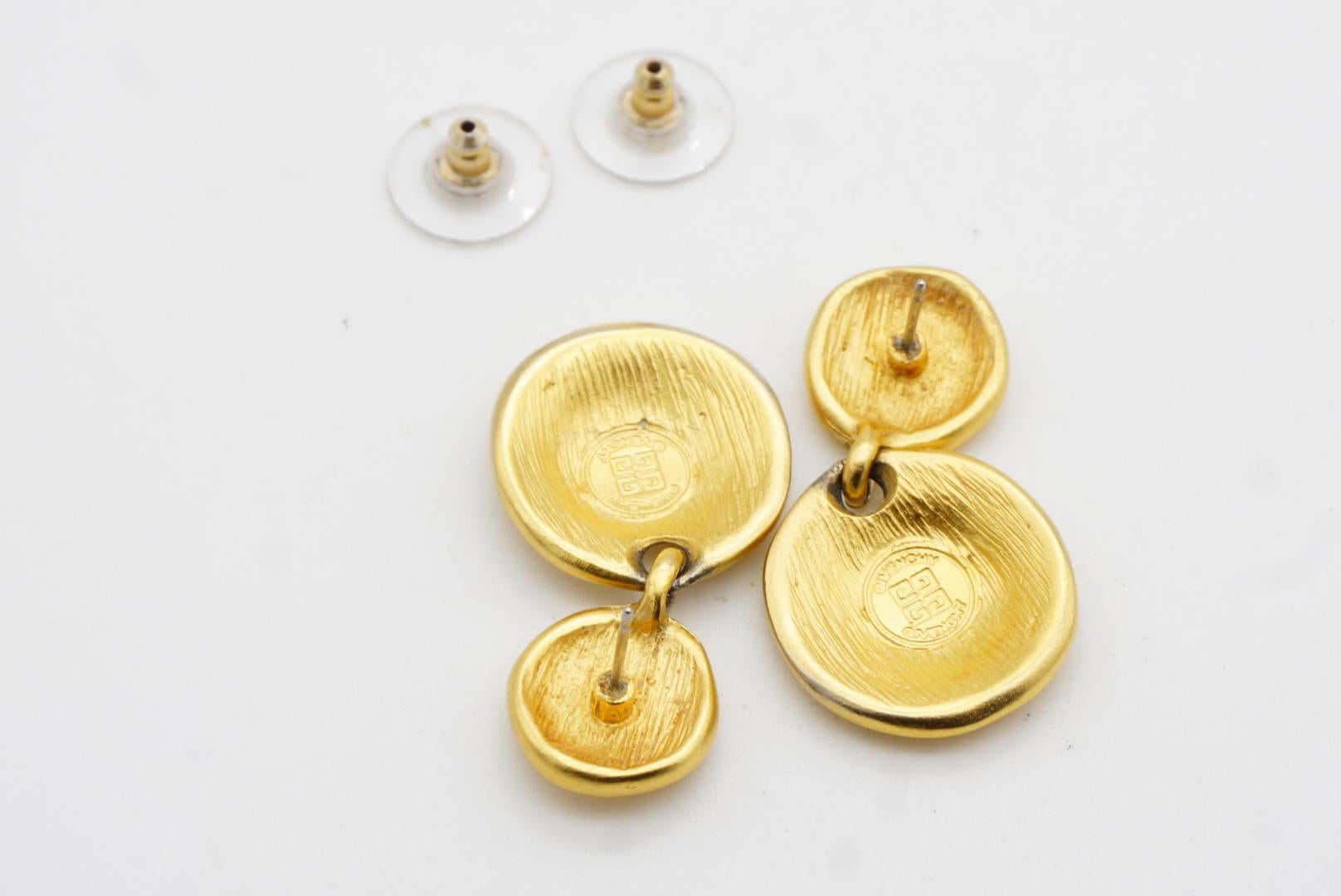 Givenchy Vintage 1980 4G Logo Monogram Double Button Drop Gold Pierced Earrings For Sale 4