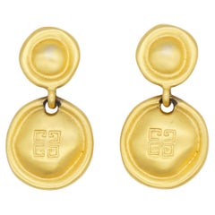 Givenchy Vintage 1980 4G Logo Monogram Double Button Drop Gold Pierced Earrings