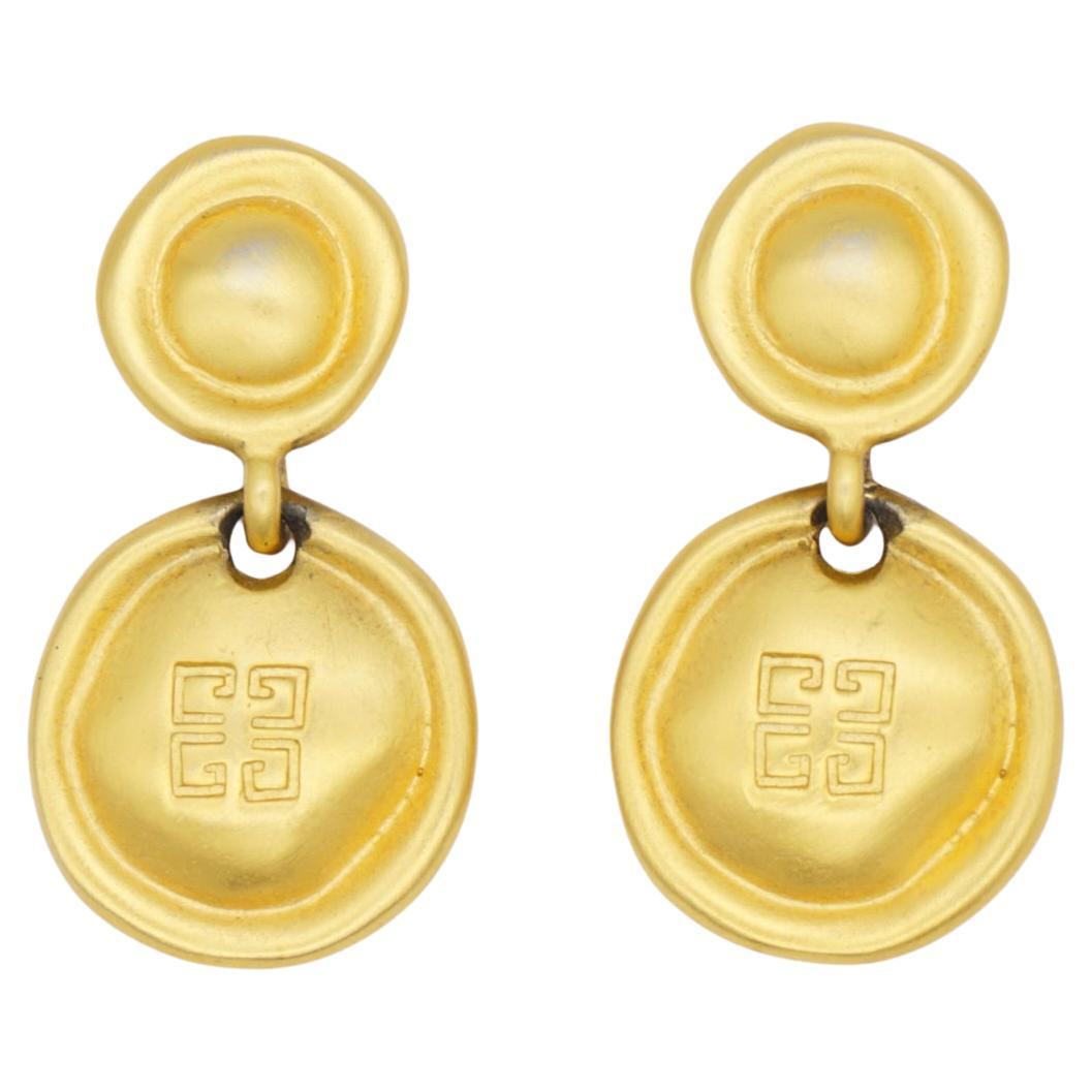 Givenchy Vintage 1980 4G Logo Monogram Double Button Drop Gold Pierced Earrings im Angebot