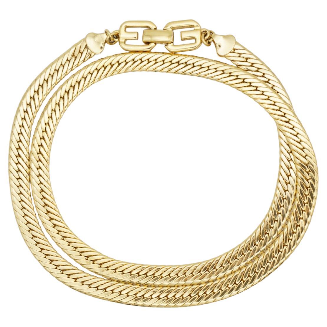Givenchy Vintage 1980 Logo Interlocked Chain Link Flat Snake Curb Lange Halskette