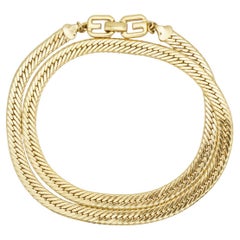 Givenchy Vintage 1980 Logo Interlocked Chain Link Flat Snake Curb Long Necklace