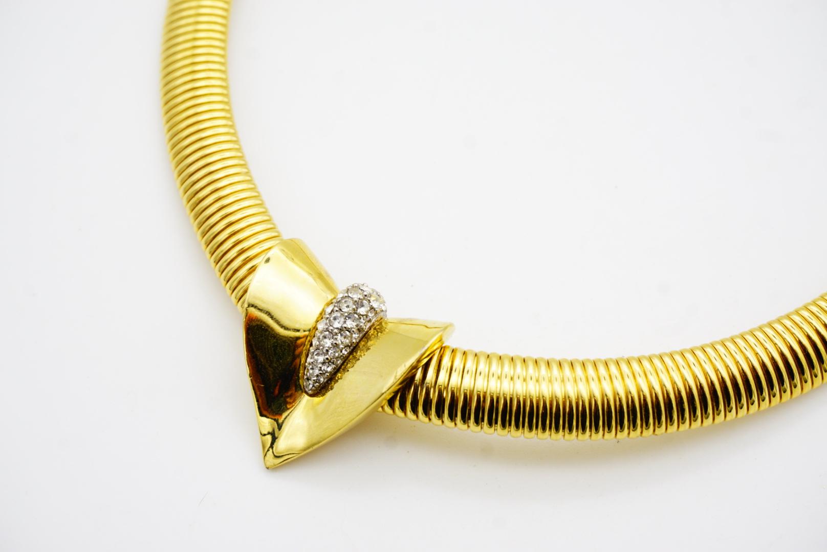 Givenchy Vintage 1980 Triangle Arrow Crystals Omega Ribbed Silver Gold Necklace For Sale 5