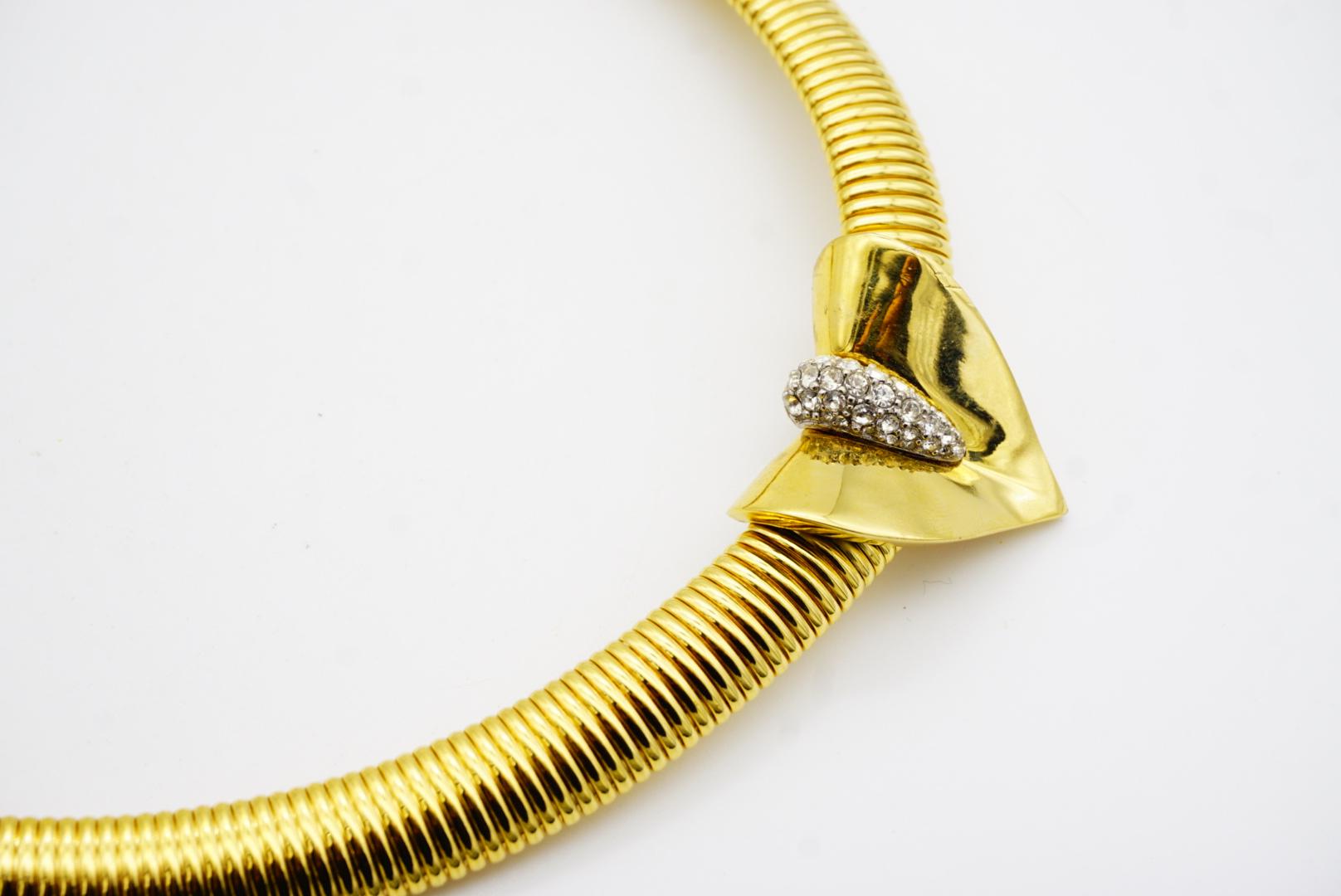 Givenchy Vintage 1980 Triangle Arrow Crystals Omega Ribbed Silver Gold Necklace For Sale 6